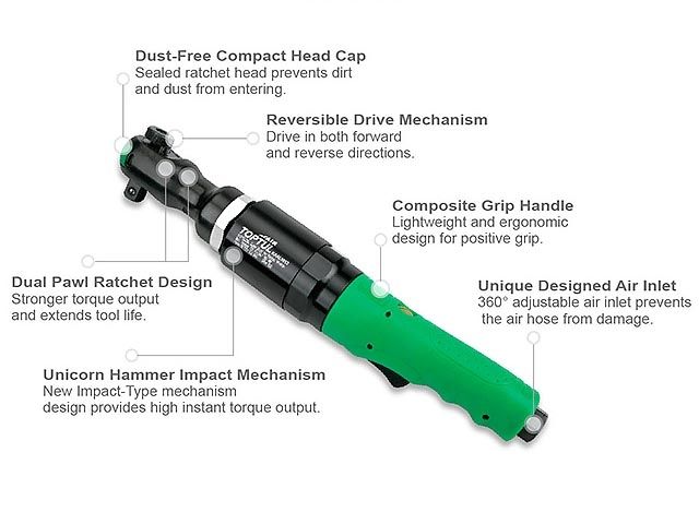 Пневмогайковерт-трещотка 1/2&quot;163N/m SUPER DUTY TOPTUL (KAAL1612)