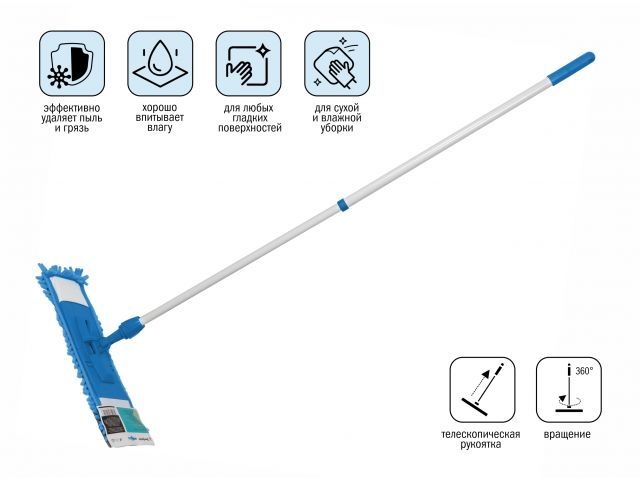 Швабра для пола с насадкой из шенилла, синяя, PERFECTO LINEA
