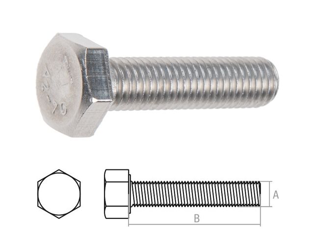 Болт М8х30 шестигр., нерж.сталь (А2), DIN 933 (100 шт в уп.)