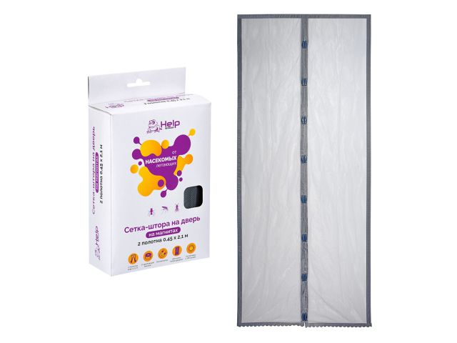 Сетка-шторка на дверь противомоскитная, с магнитным замком и крепежной лентой, 45х210 см, 2 шт. HELP