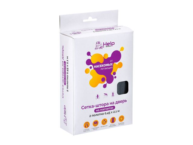 Изображение 3 Сетка-шторка на дверь противомоскитная, с магнитным замком и крепежной лентой, 45х210 см, 2 шт. HELP