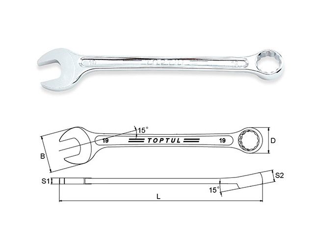 Ключ комбинированный 19мм 15° TOPTUL (AAEX1919)