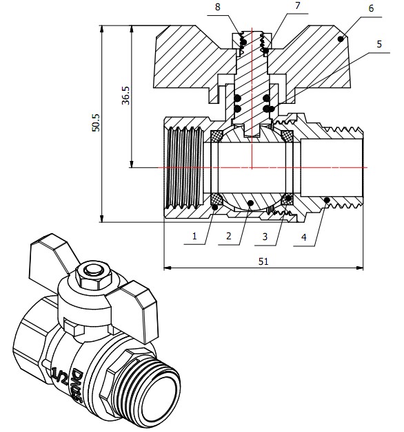 Кран шаровый 1/2" нар.-вн. бабочка PN30, AV Engineering - Садовая ...
