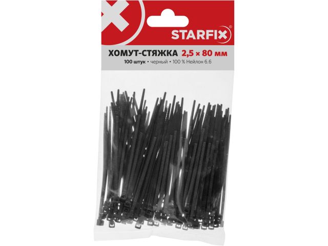 Изображение 3 Хомут-стяжка 2.5х80 мм черный (100 шт в уп.) STARFIX