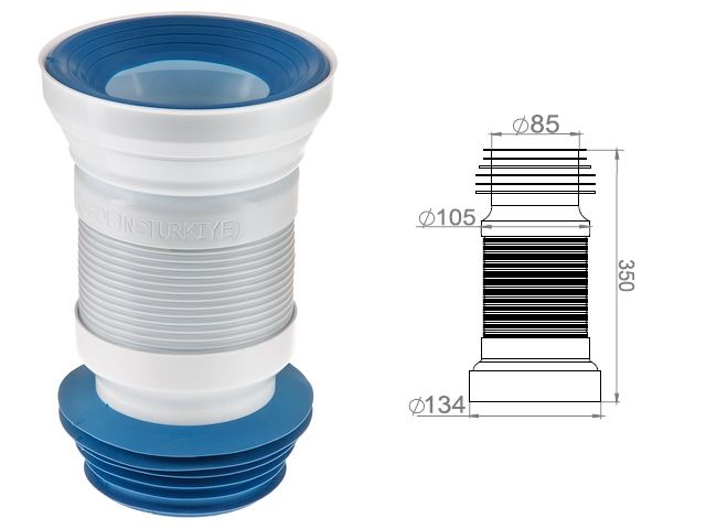 Гофра для унитаза, армированная 350 мм, AV Engineering