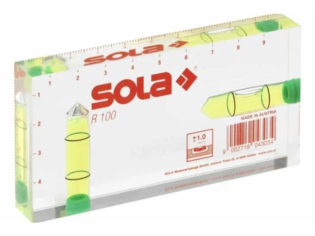 Уровень 100 мм 2 глазка акриловый R100  (SOLA)