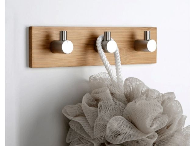 Изображение 5 Планка самоклеящаяся 3 крючка PEGASUS, нержавеющая сталь/бамбук, блистер, PERFECTO LINEA