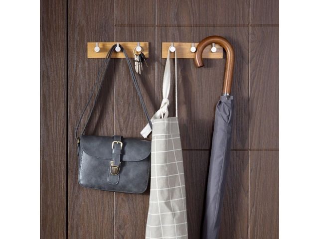 Изображение 4 Планка самоклеящаяся 3 крючка PEGASUS, нержавеющая сталь/бамбук, блистер, PERFECTO LINEA