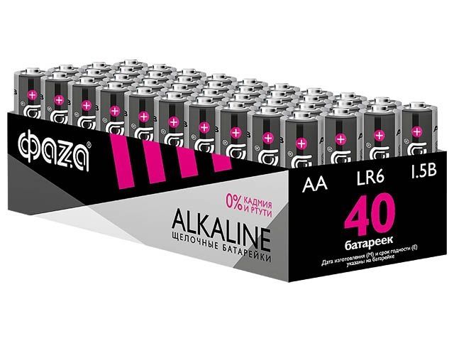 Батарейка 40шт (коробка) AA LR6 1,5V Alkaline LR6A-P40  ФАZА Alkaline Pack-40