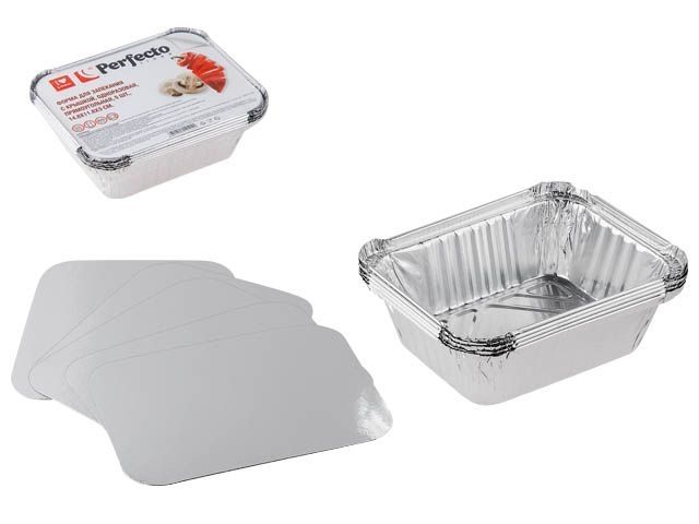 Изображение 2 Форма для запекания с крышкой алюминиевая однораз., прямоуг., 5 шт., 14.8х11.8х5 см, PERFECTO LINEA