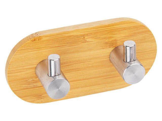 Изображение 2 Планка самоклеящаяся 2 крючка VIRGO, нержавеющая сталь/бамбук, карт.уп., PERFECTO LINEA