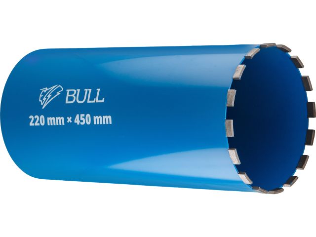 Изображение 1 Коронка алмазная d 220мм железобетон BULL, L450мм, мокрое сверление