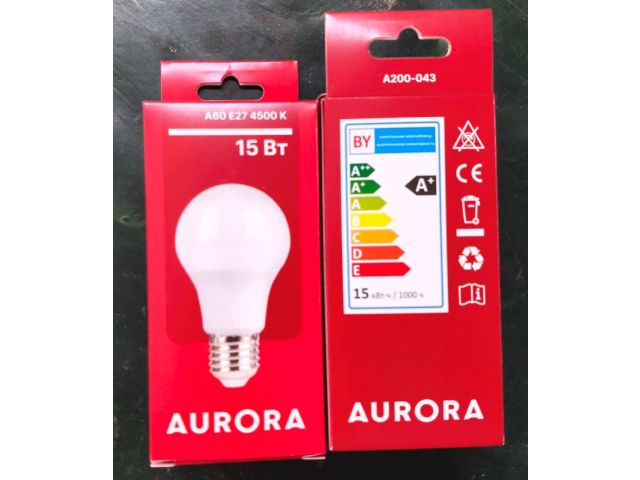 Изображение 1 Лампа светодиодная A60 СТАНДАРТ 15Вт 230В E27 4500K AURORA