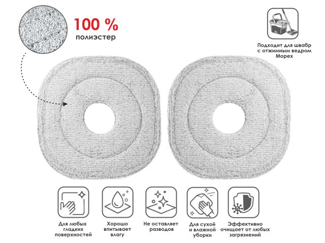 Набор сменных насадок для швабры с отжимным ведром Mopex, 2 шт., PERFECTO LINEA