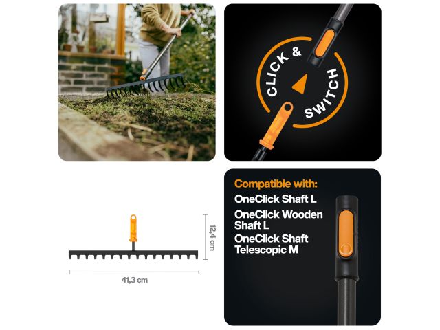 Изображение 3 Грабли мет. для грунта 16 зубьев OneClick FISKARS