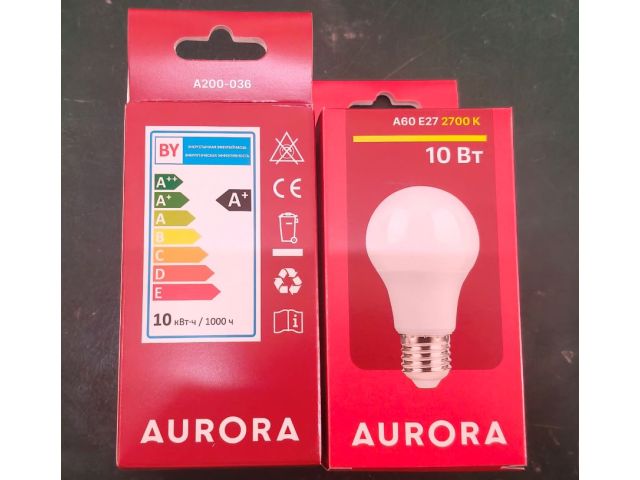 Изображение 1 Лампа светодиодная A60 СТАНДАРТ 10Вт 230В E27 2700K AURORA