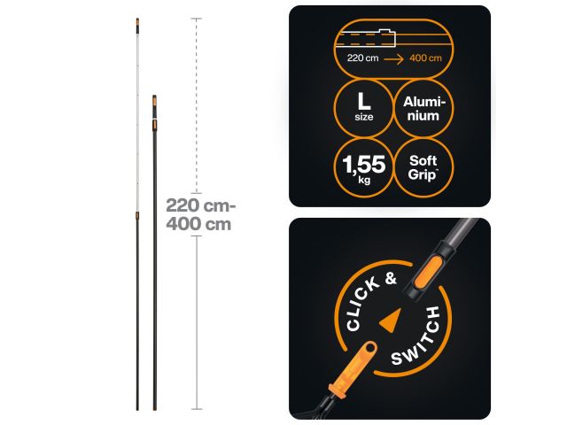 Изображение 1 Черенок алюминиевый телескопический L 220-400см OneClick FISKARS