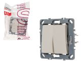 Выключатель 2 клав. (скрытый, механизм, 10А) бежевый, Steen, LEIDEN ELECTRIC