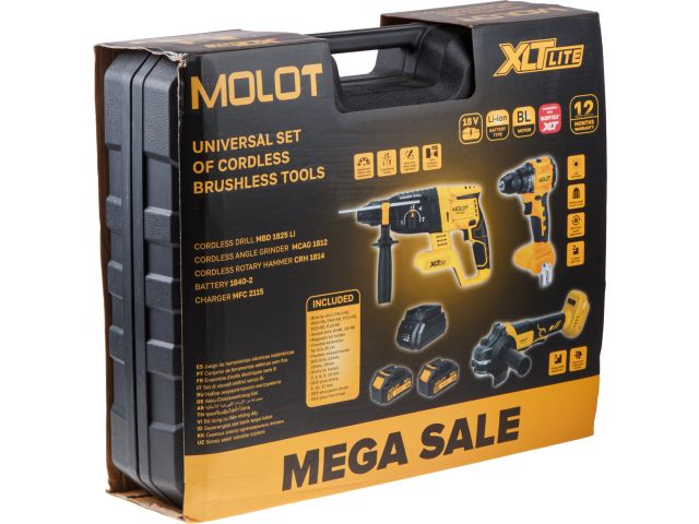 Изображение 10 Набор аккум. инструмента MOLOT XLT Lite SET УШМ+Перфоратор+Шуруповерт