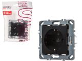 Розетка 1-ая (скрытая, механизм, шторки, с/з) черная, Steen, LEIDEN ELECTRIC