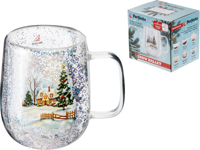 Изображение 2 Кружка стеклянная с двойными стенками, 380 мл, серия SNOW BALLET-1, PERFECTO LINEA