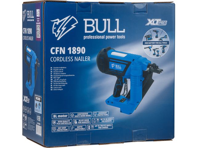 Изображение 11 Аккум. гвоздезабивной пистолет BULL CFN 1890 в кор., SET, БЕСЩЕТ., 18В, 90мм, дерево, 90шт/мин