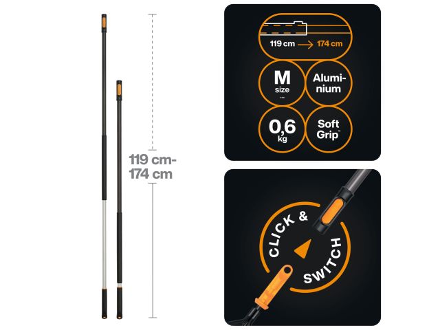 Изображение 1 Черенок алюминиевый телескопический М 119-174см OneClick FISKARS
