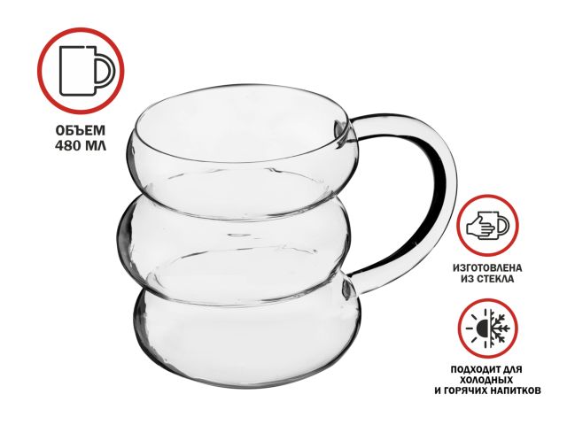 Кружка стеклянная, 480 мл., серия BUBBLE, PERFECTO LINEA