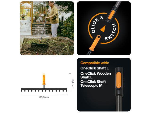 Изображение 4 Грабли мет. для грунта 14 зубьев OneClick FISKARS