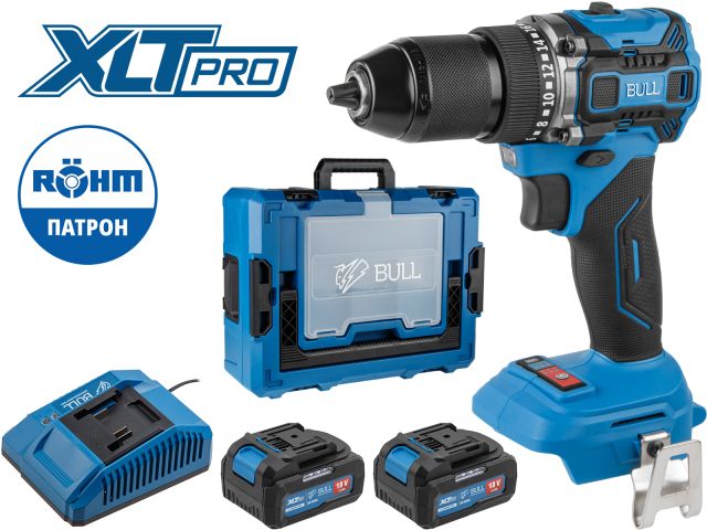 Аккум. дрель-шуруповерт BULL SR 1807 R-series Xcase XLTpro БЕСЩЕТ., 18 В, 60 Н*м, 2х4 А*ч, з/у 4 А