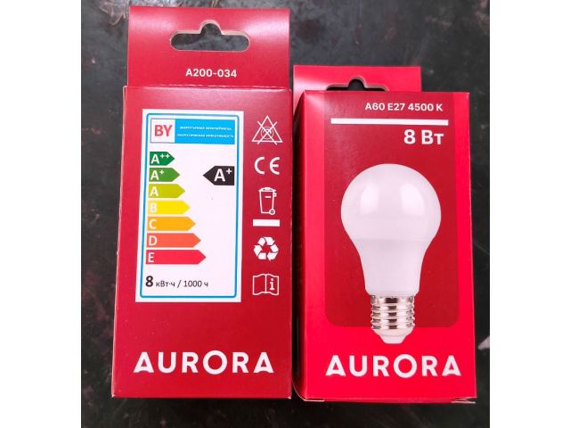 Изображение 1 Лампа светодиодная A60 СТАНДАРТ 8Вт 230В E27 4500K AURORA