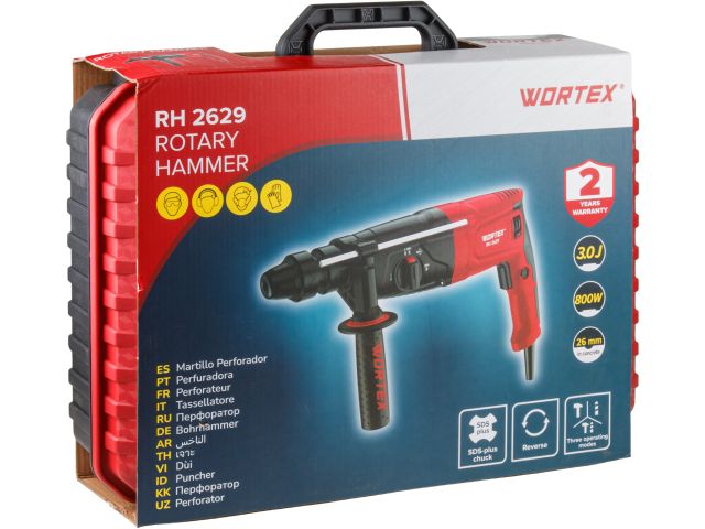 Изображение 13 Перфоратор WORTEX RH 2629 в чем. + (2 зубила, 3 сверла) 800 Вт, 3.0 Дж, 26 мм, 4 режима, SDS-plus, Б