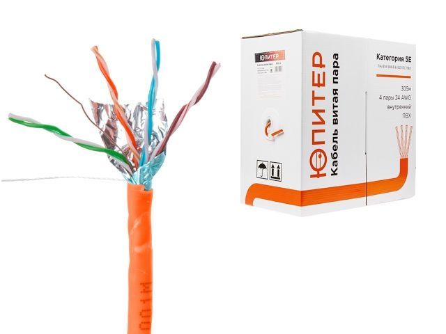 Кабель витая пара F/UTP Cat5E 4х2х24AWG (0.51мм) 305м, CCA, внутр. (ПВХ) Юпитер