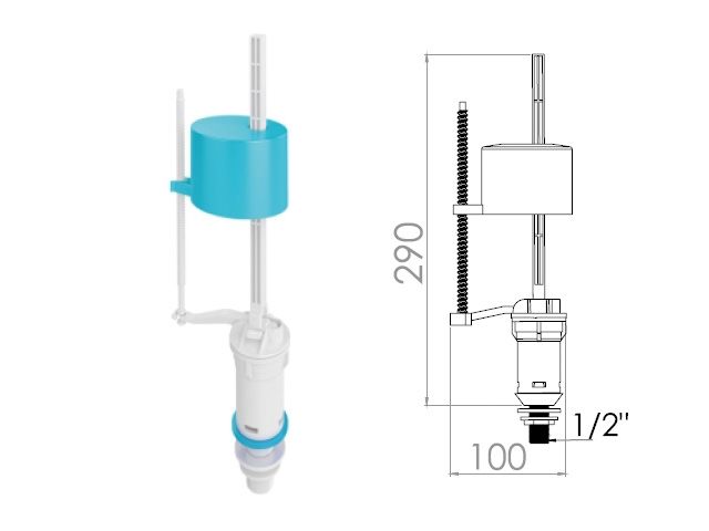 Поплавочный клапан нижней подачи воды 1/2, пл. резьба, AV Engineering
