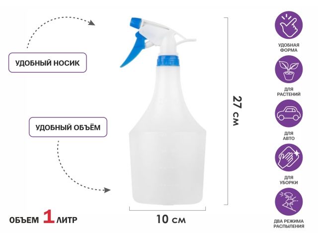 Опрыскиватель ручной 1л с пульверизатором, PERFECTO LINEA