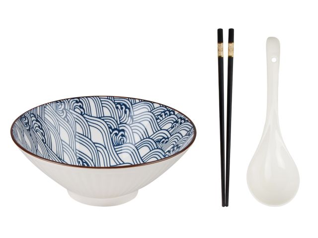 Изображение 2 Миска керамическая с ложкой и палочками для еды, серия RAMEN, wave, PERFECTO LINEA
