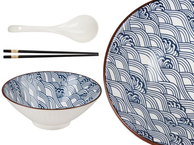 Изображение 3 Миска керамическая с ложкой и палочками для еды, серия RAMEN, wave, PERFECTO LINEA