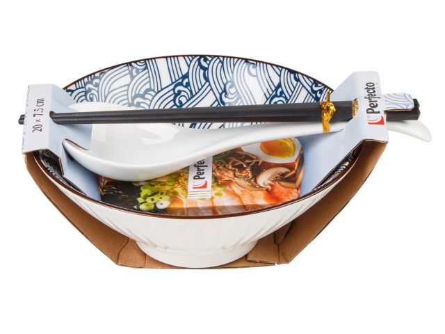 Изображение 4 Миска керамическая с ложкой и палочками для еды, серия RAMEN, wave, PERFECTO LINEA