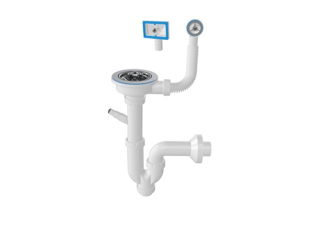 Изображение 1 Сифон для кухни прямоточный с аварийным выходом, выпуск 3 1/2, 1 1/2"-40/50мм, AV Engineering