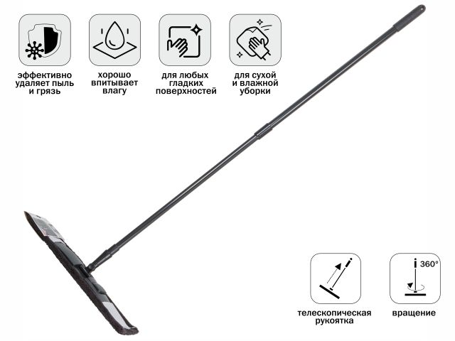 Швабра для пола с насадкой из микрофибры, черная, PERFECTO LINEA