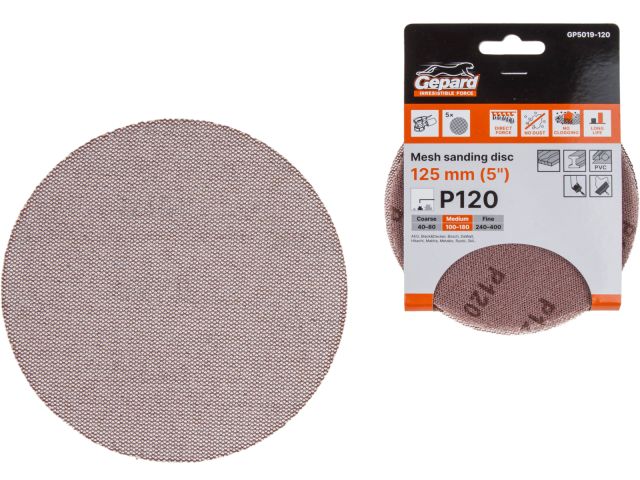 Шлифлист 125мм круг Р120 сетка, самосцепл. 5шт. GEPARD (GP5019-120)