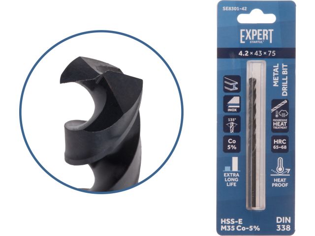 Сверло по металлу ц/х 4.2х43х75 мм HSS-Co Black EXPERT STARTUL
