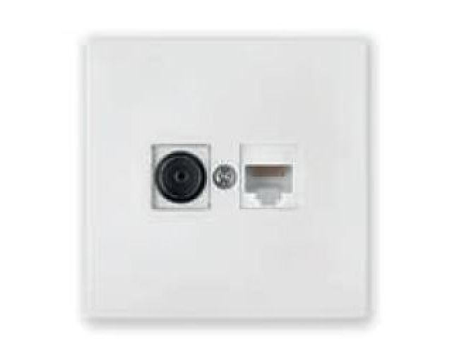 Розетка 2-ая комби компьютерная+телевизионная (скрытая) белая, Carre, BYLECTRICA