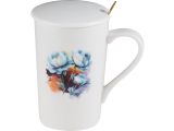 Кружка керамическая с крышкой и ложкой, 350 мл., PEONY, PERFECTO LINEA
