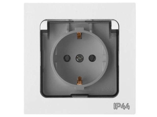 Розетка 1-ая с з/к крышкой прозрачн (скрытая, с/з, брызг. защ.) белая,  Astrum, Bylectrica