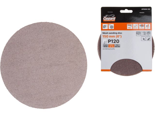 Шлифлист 150мм круг Р120 сетка, самосцепл. 5шт. GEPARD (GP5020-120)