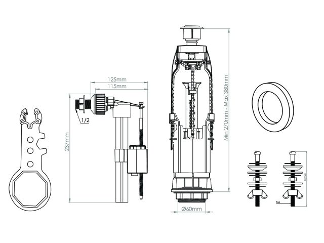 Изображение 2 Арматура для смывного бачка, однорежимная, с боковой подводкой, AV Engineering
