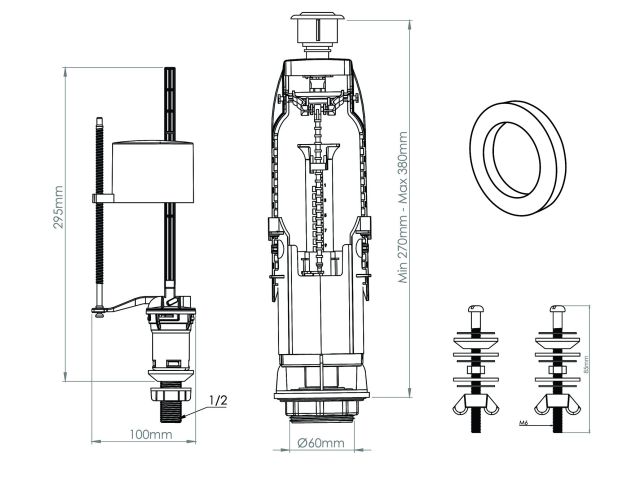 Изображение 2 Арматура для смывного бачка, однорежимная, с нижней подводкой, AV Engineering