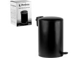 Ведро для мусора с педалью, 12 л, черное, серия Black Onyx, сталь, PERFECTO LINEA