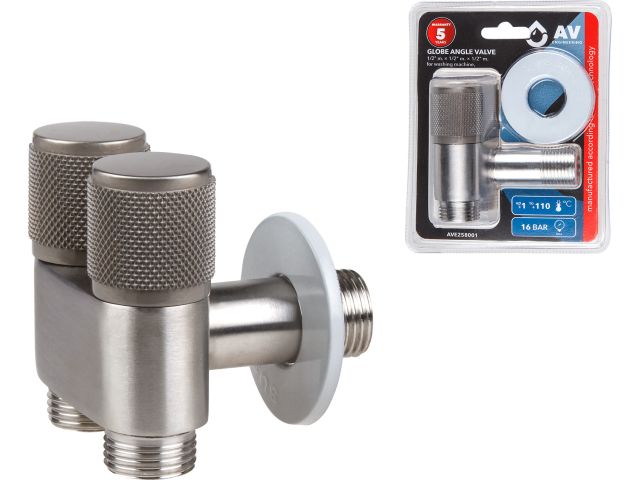 Кран вентильный угловой 1/2&quot; нар. Х 1/2&quot; нар. Х 1/2&quot; нар. установочный, AV Engineering